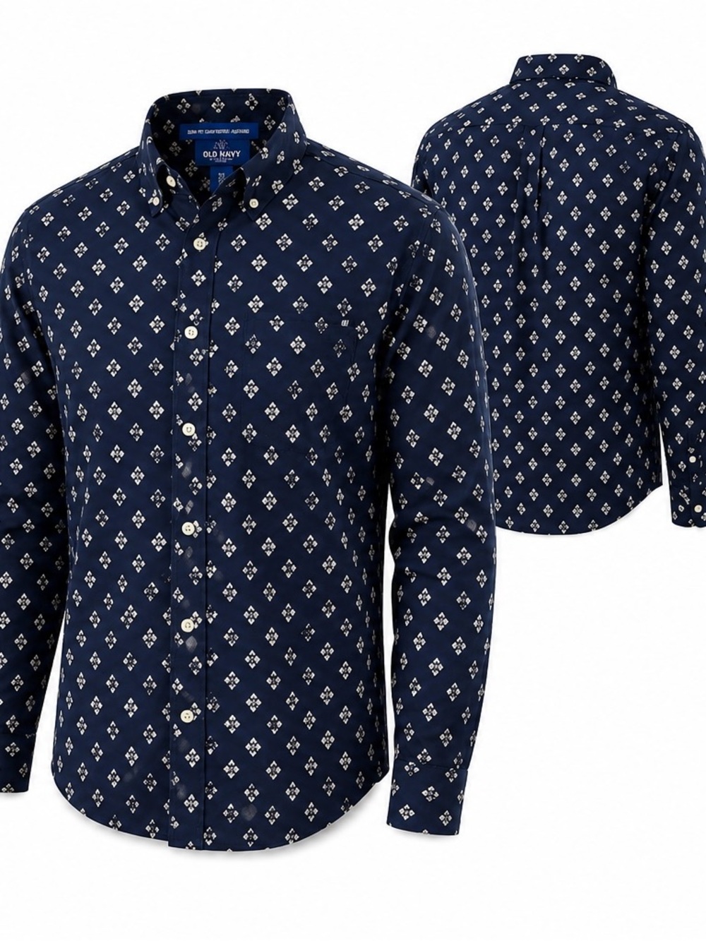 Old Navy Men’s Navy Patterned Button-Down Shirt